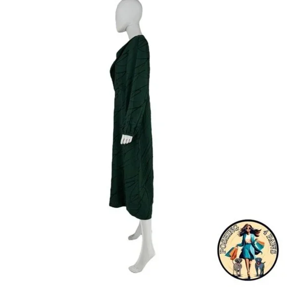 Tuckernuck NEW Pine Twombly Draped Macie Long Sleeve Formal Midi Dress Size XS